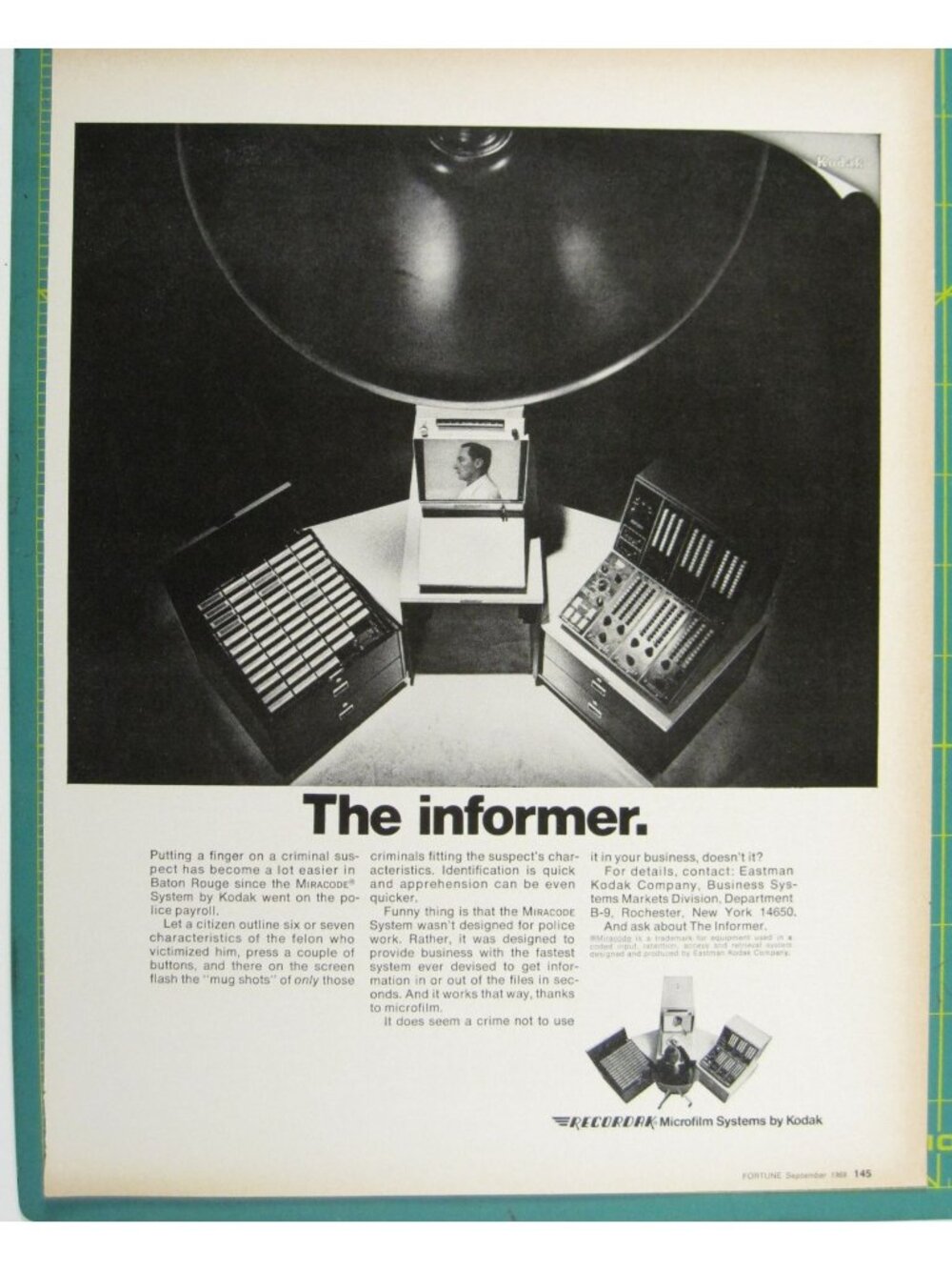 Print Ad Informer 1968 Kodak Recordak Microfilm Police Profiling Tool Tech AD